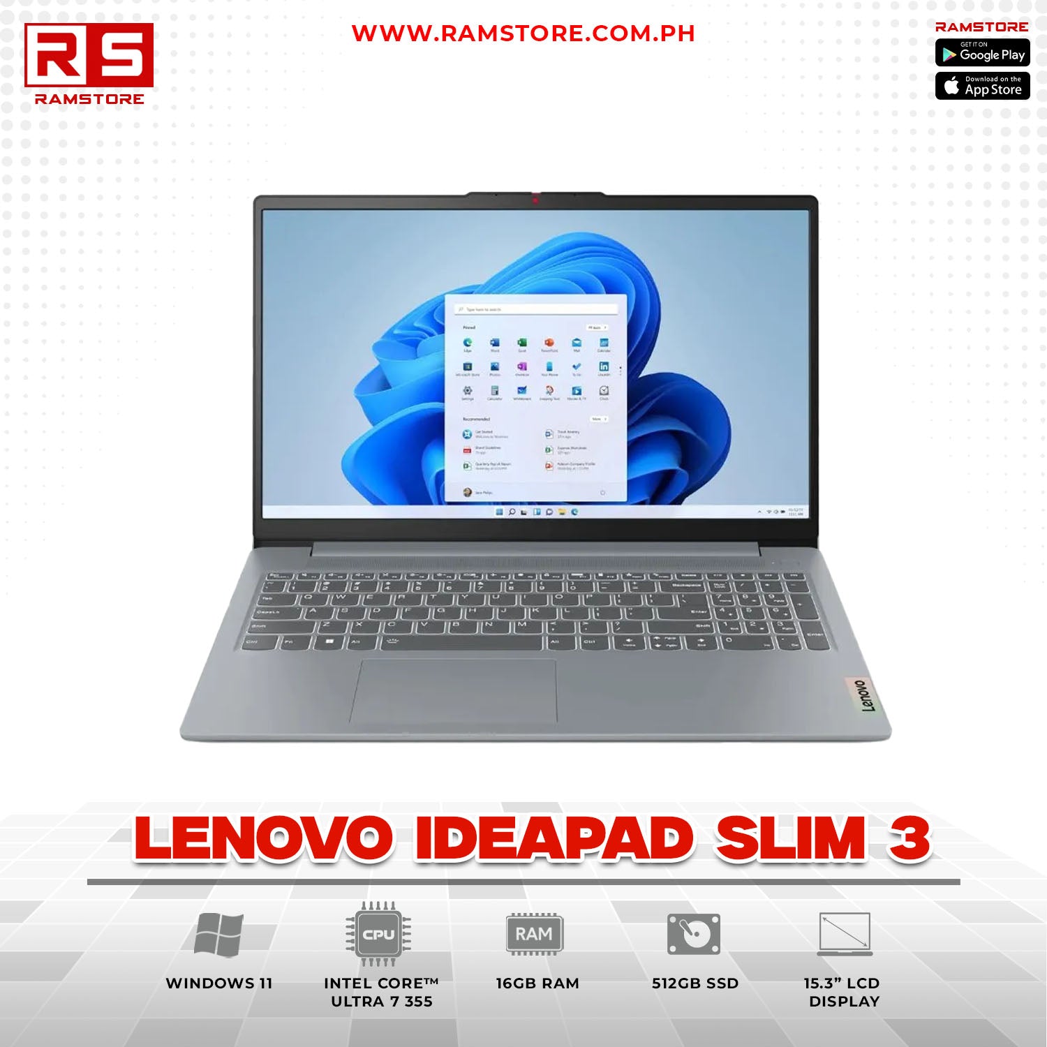 LPR Laptop Lenovo IdeaPad Slim 3 15.3" WUXGA, Core Ultra 7 355, 16GB, 512GB SSD