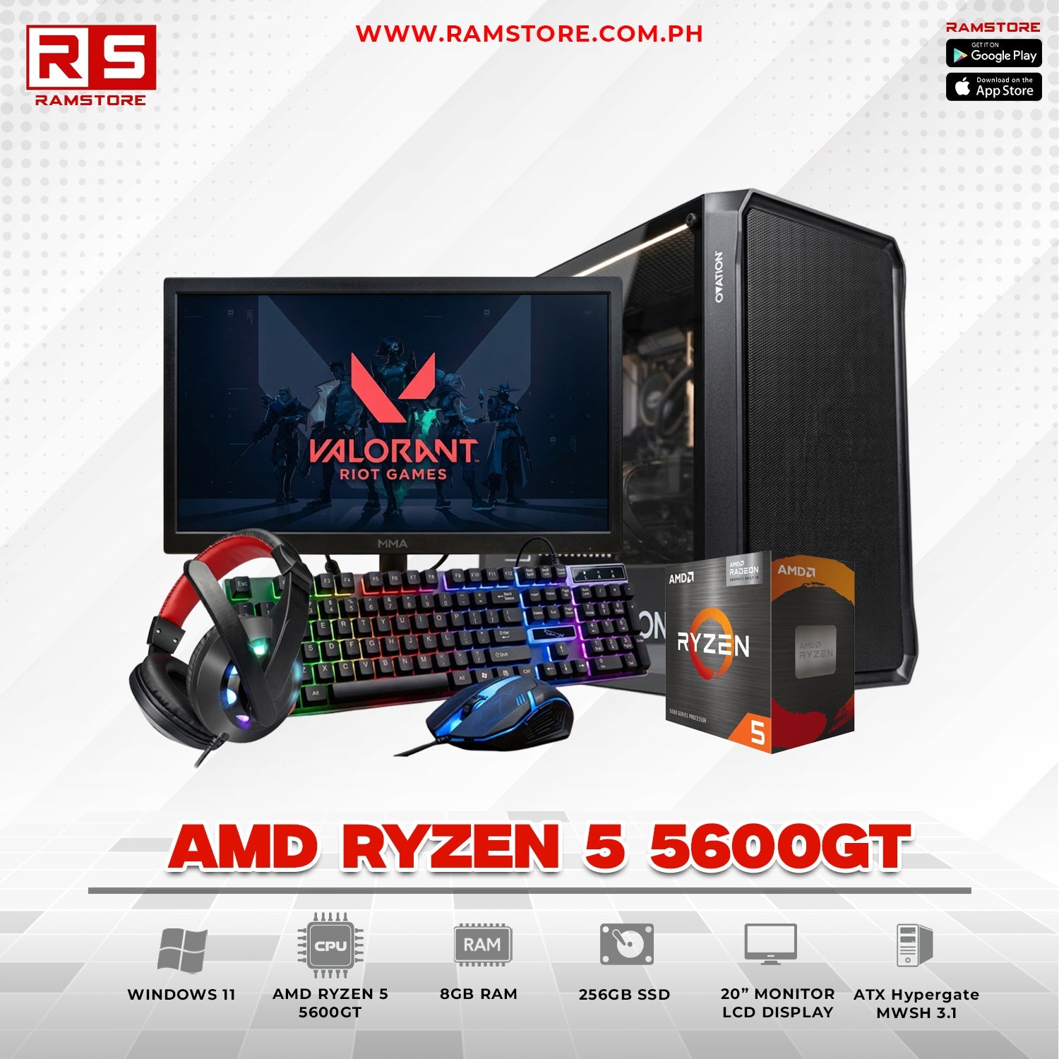 PCZ Desktop Computer Brandnew AMD Ryzen 5 5600GT & ATX Hypergate