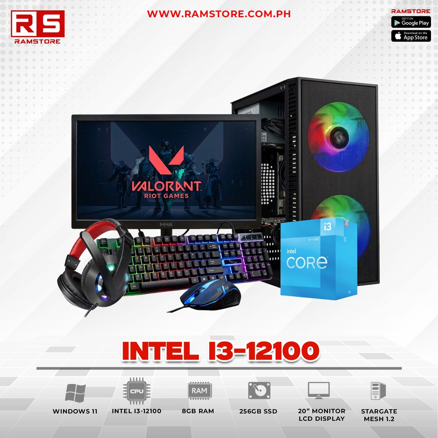 PCZ Desktop Computer Brandnew Intel I3-12100 & MATX Black