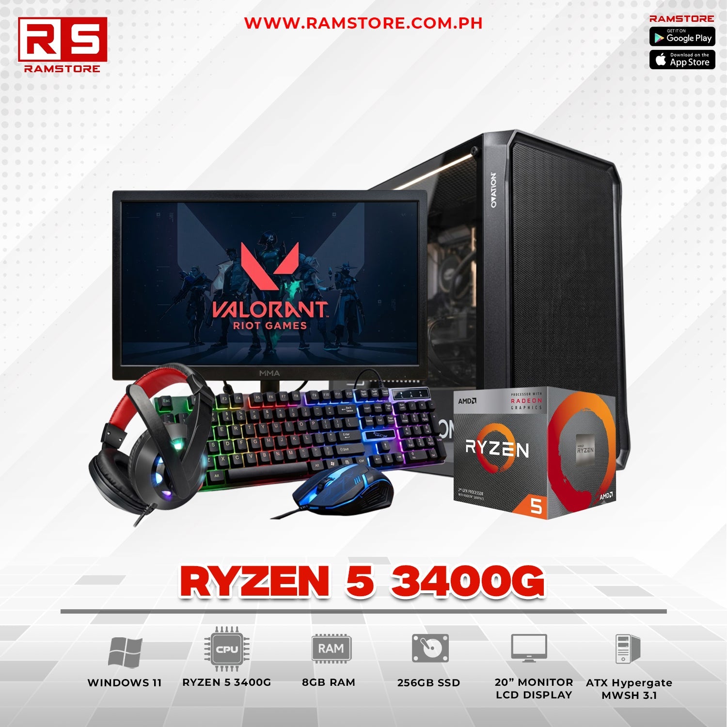 PCZ Desktop Computer Brandnew Ryzen 5 3400G & ATX Hypergate