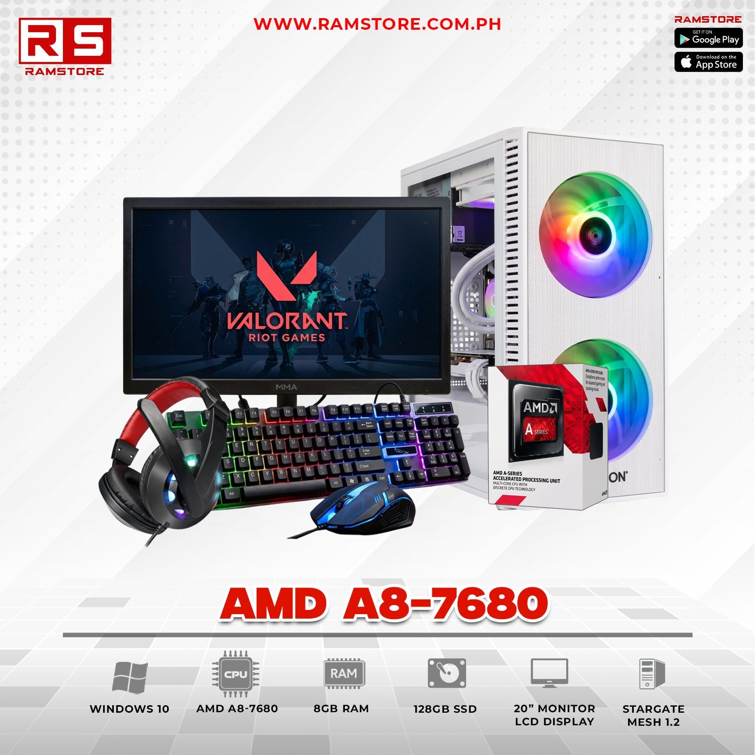 PCZ Desktop Computer Brandnew AMD A8-7680 & MATX White