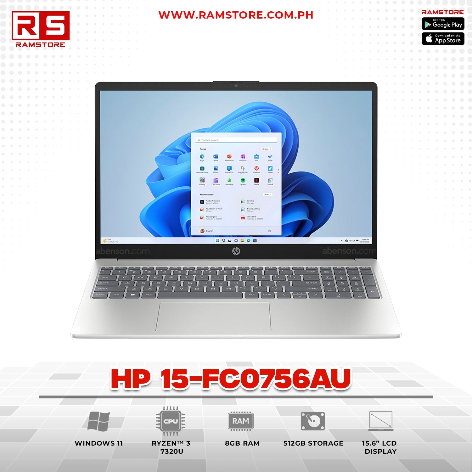 LPR Laptop HP 15-FC0756AU Series - Ryzen 3 7320U 8GB 512GB SSD
