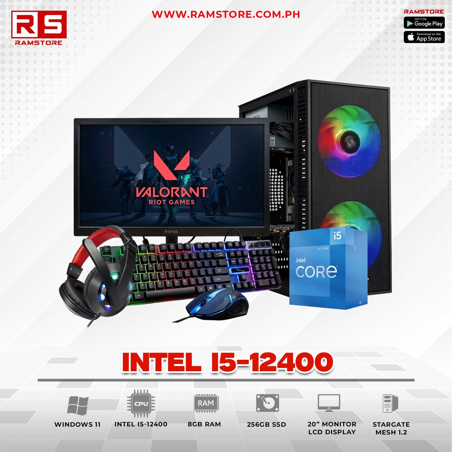 PCZ Desktop Computer Brandnew Intel I5-12400 & MATX Black