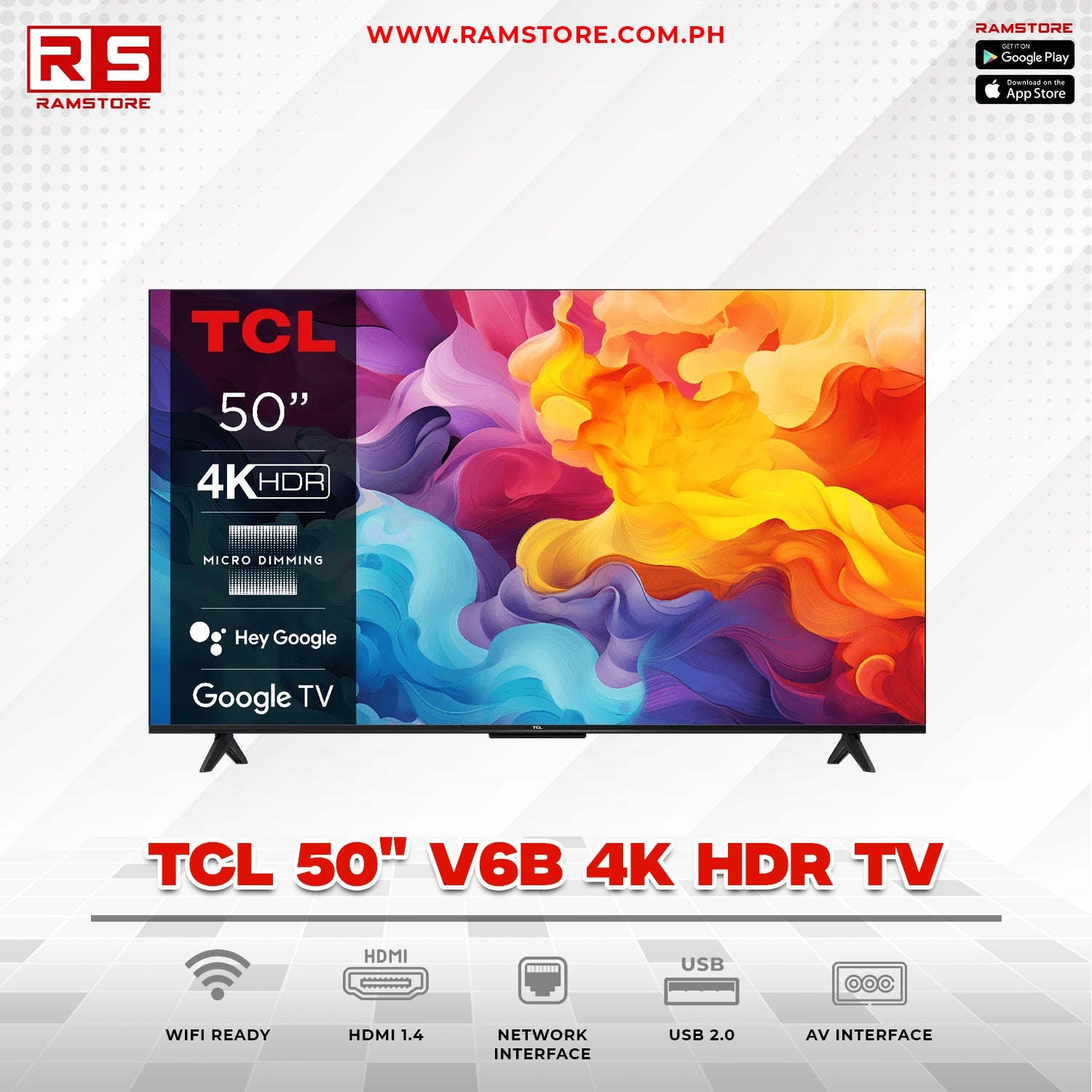 STA TV TCL 50" V6B 4K HDR TV,4K HDR, Micro Dimming, Dynamic