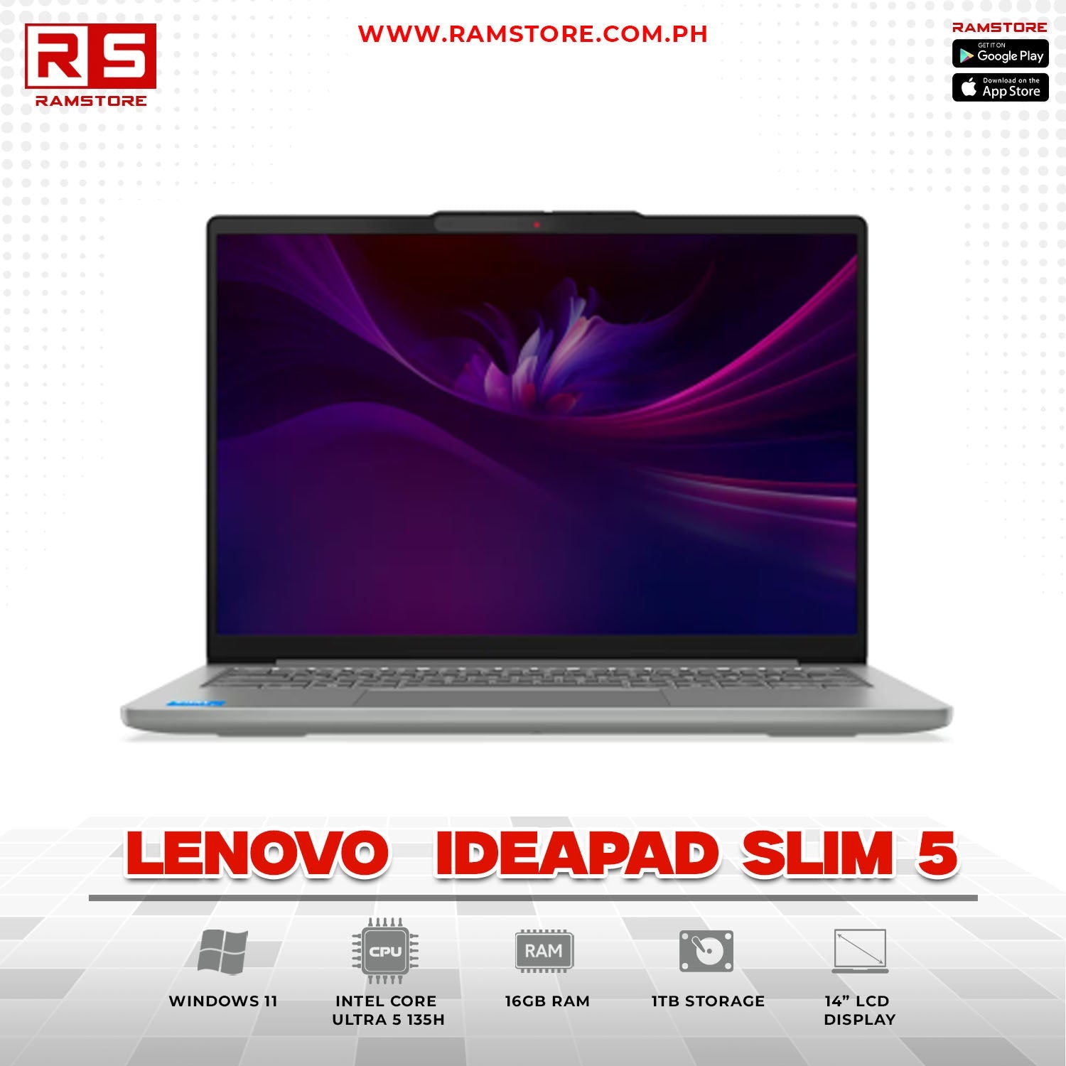 LPR Laptop Lenovo  IdeaPad Slim 5 14" WUXGA, Core Ultra 5 135H, 16GB, 1TB