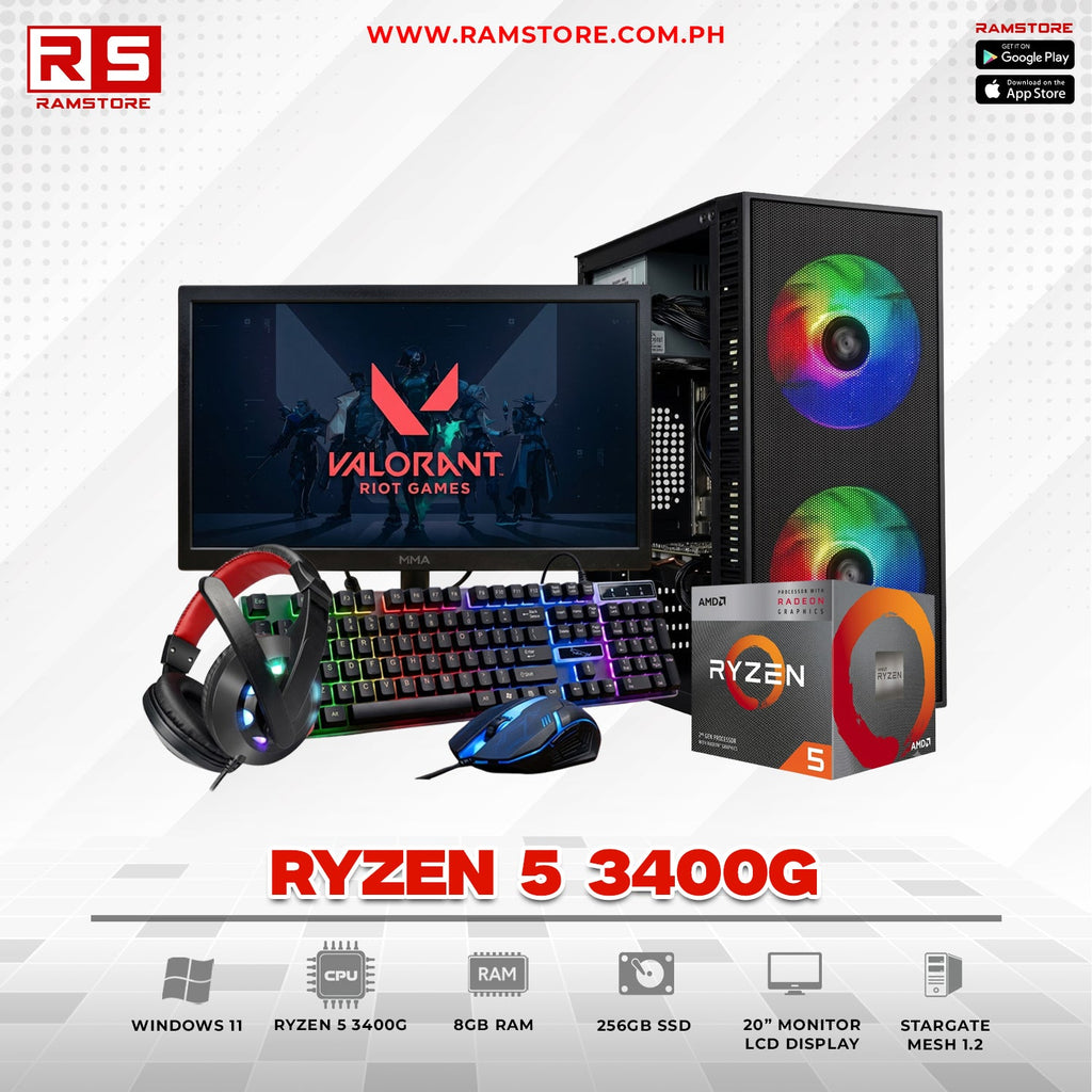 PCZ Desktop Computer Brandnew Ryzen 5 3400G & MATX Black