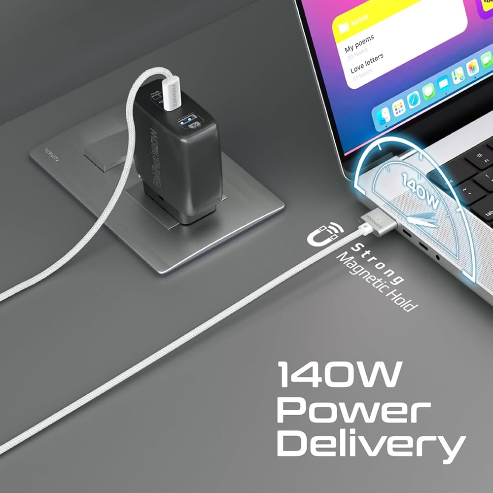 Promate High Tensile Strength 140W USB-C to MagSafe 3 Charging Cable for MacBook (MAGCORD-140PD) PRO-CABLE-MAGCORD-140PD