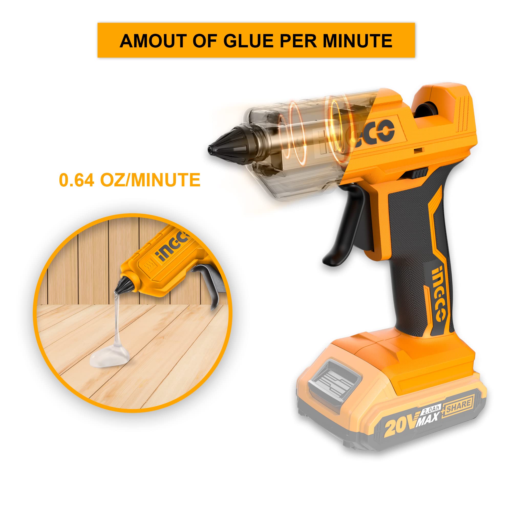 INGCO GLUE GUN CORDLESS  20 V