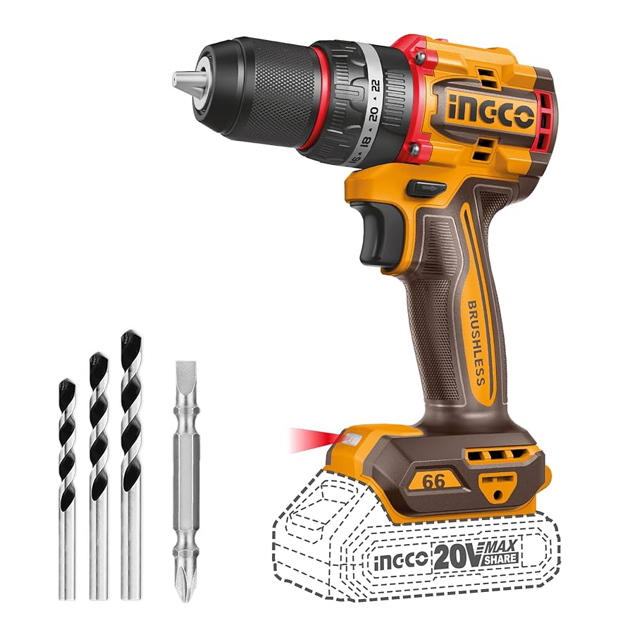 INGCO IMPACT DRILL BRUSHLESS CORDLESS 2 BAT 2.0 AMP + CHARGER 66 NM