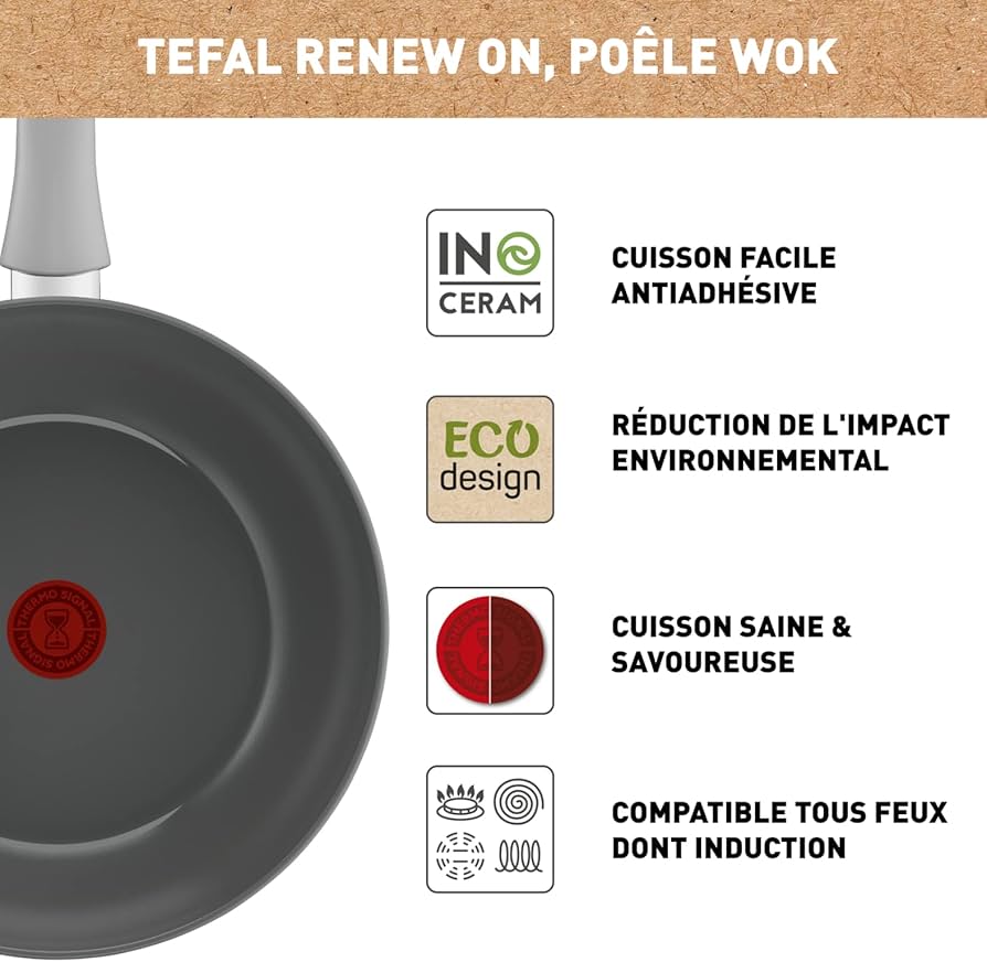 TEFAL RENEW CERAMIC FRYING POELE WOK PAN C4251913 RENPW28