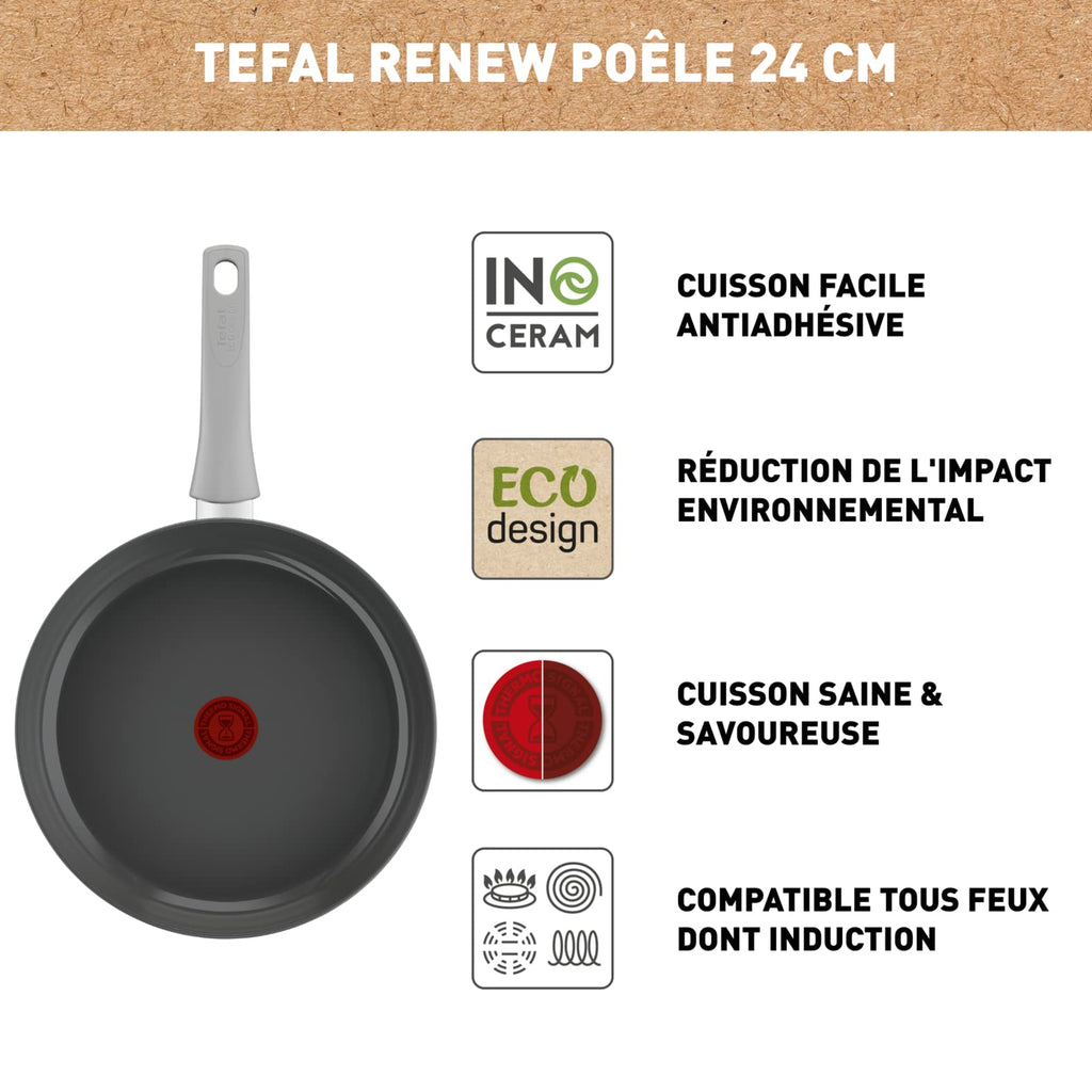 TEFAL RENEW CERAMIC STEWPAN 24CM WITH LID C4253213 RENSA24