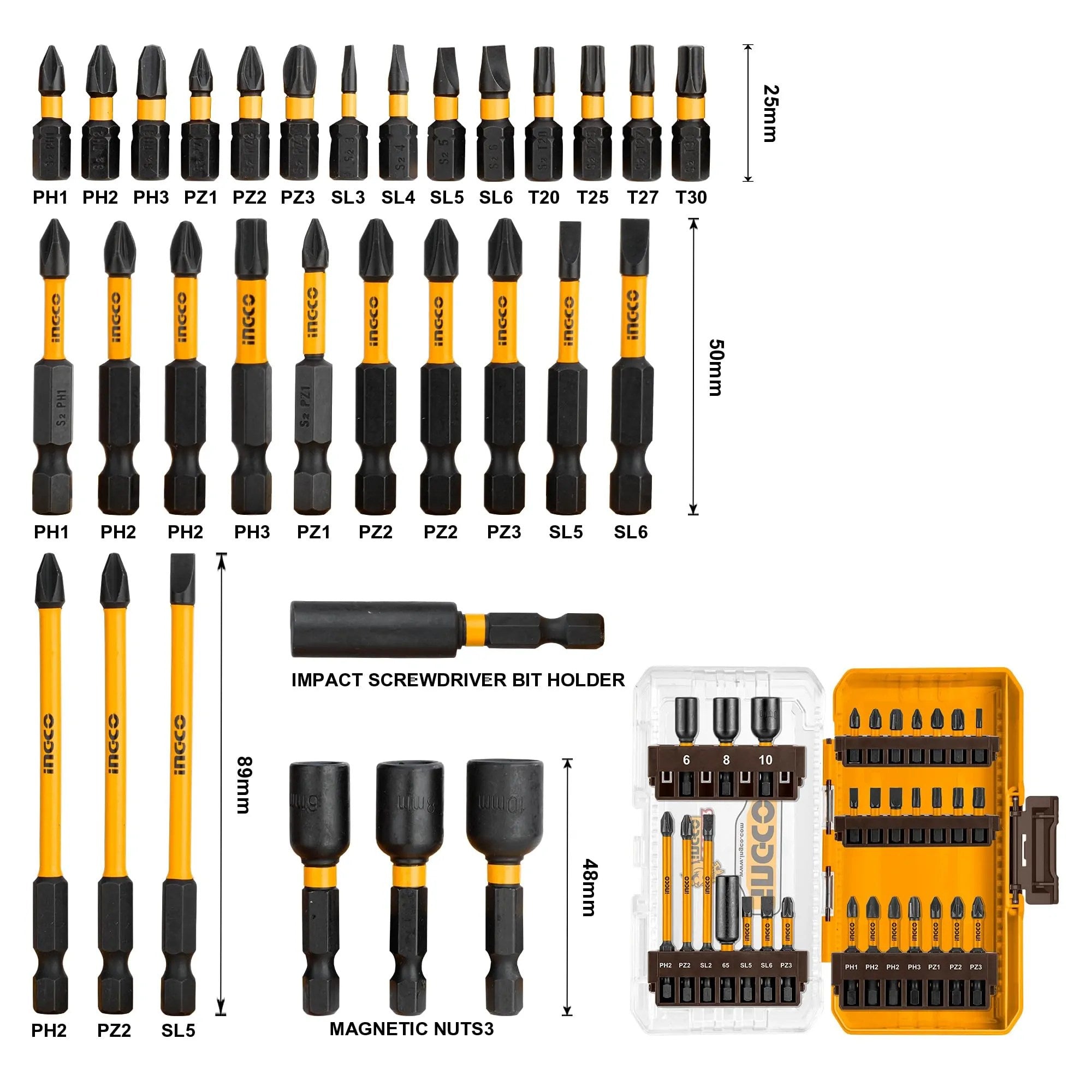 INGCO 31 PCS IMPACT SCREWDRIVER BITS SET AKDL11306