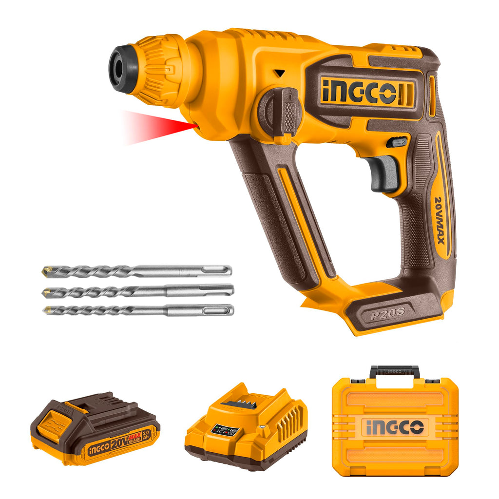 INGCO ROTARY HAMMER CORDLESS 1 BAT 2.0 AMP + CHARGER