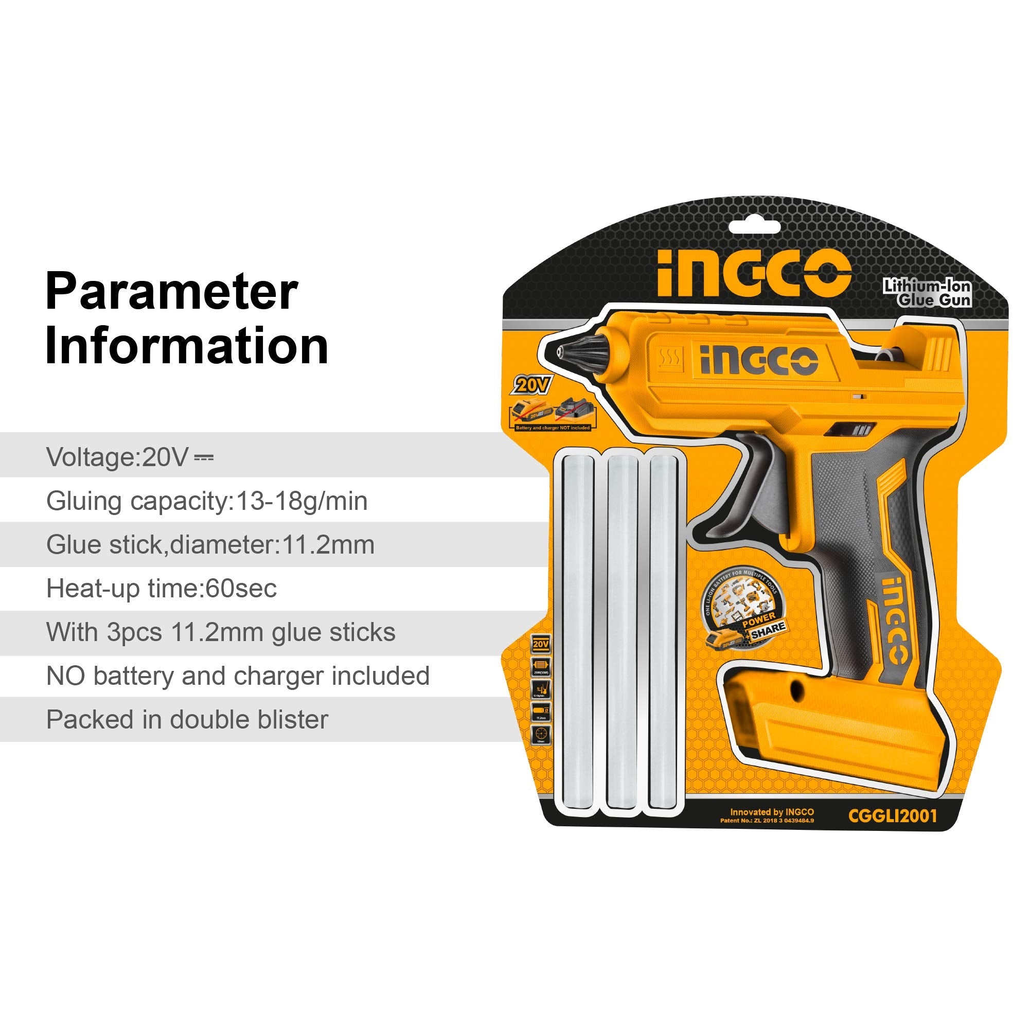 INGCO GLUE GUN CORDLESS  20 V