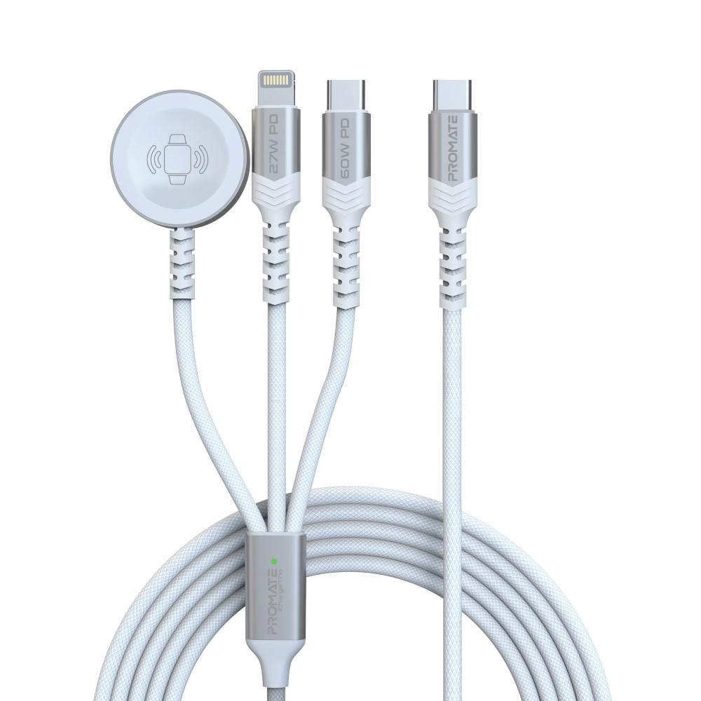Promate 5-in-1 Multi-Connector Cable for Charging & Data Transfer with Apple Watch Charger ICHARGE-TRIO.WHITE PRO-CH-ICHARGE-TRIO.WHITE