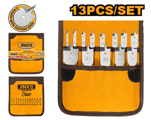 INGCO FLAT WOOD DRILL BITS SET OF 13 PCS