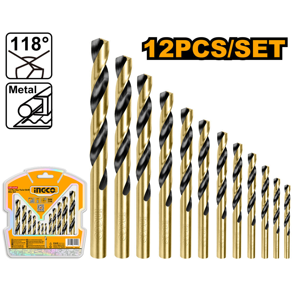 INGCO TWIST DRILL BITS SET HSS 12 PCS