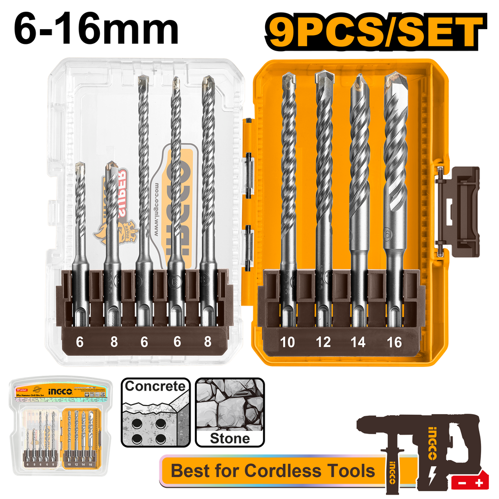 INGCO 9 PCS SDS PLUS HAMMER DRILL BITS SET AKDL30906