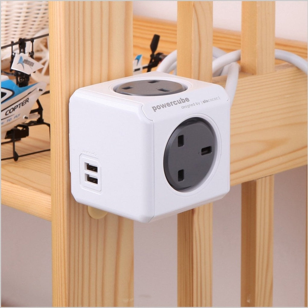 Allocacoc PowerCube Extended USB 3m cable Surge UK Grey