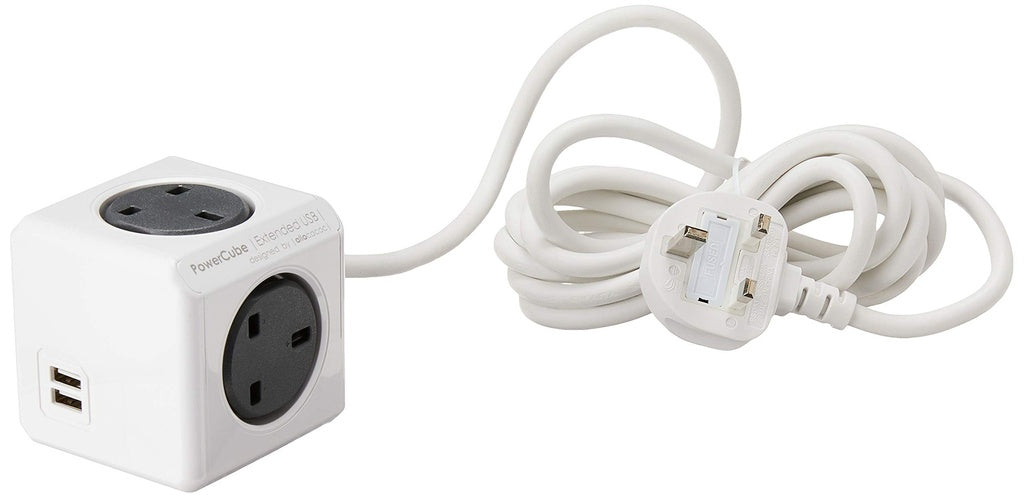 Allocacoc PowerCube Extended USB 3m cable Surge UK Grey