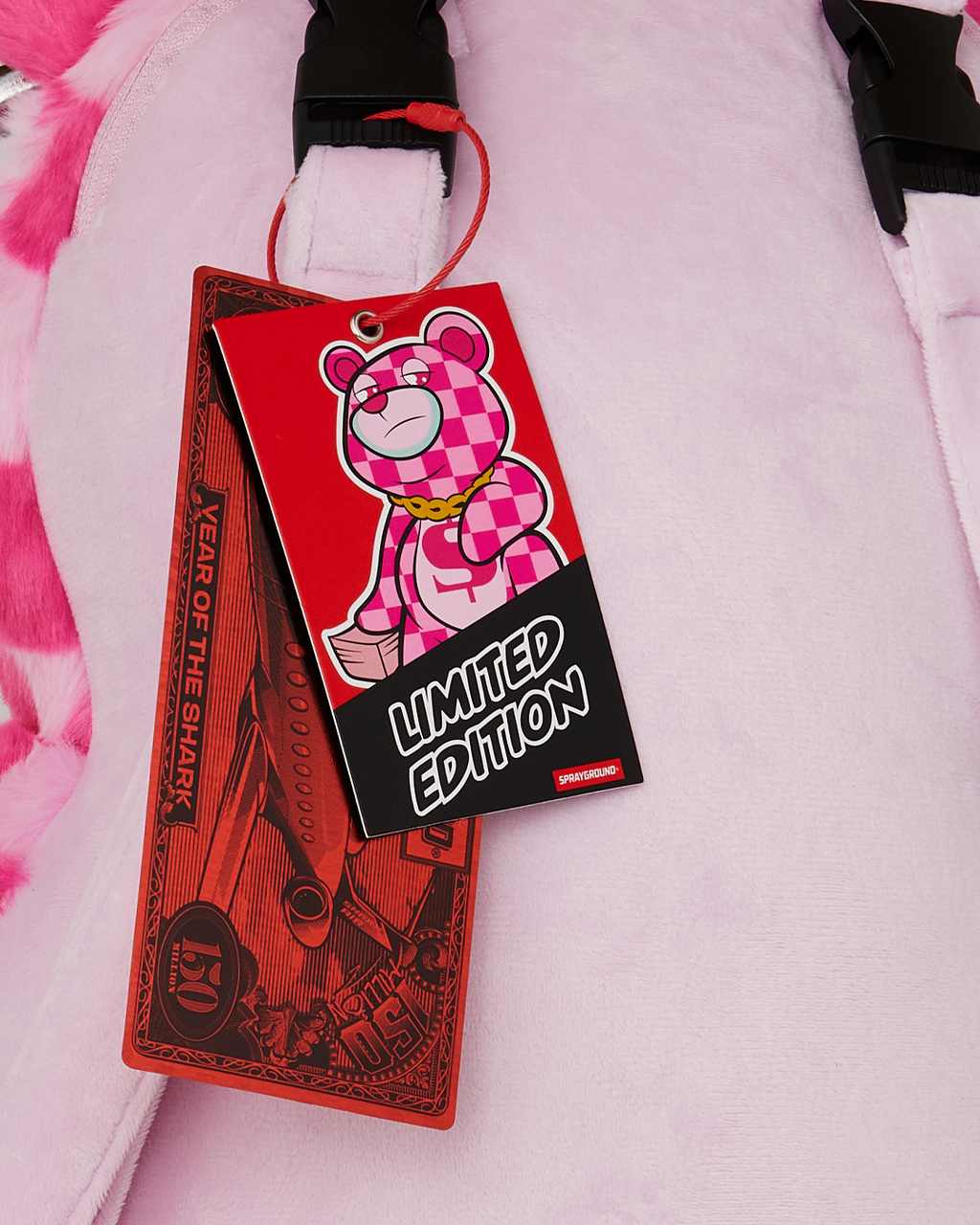 FURZILLA SHARK (PINK CHECK) MONEYBEAR BACKPACK