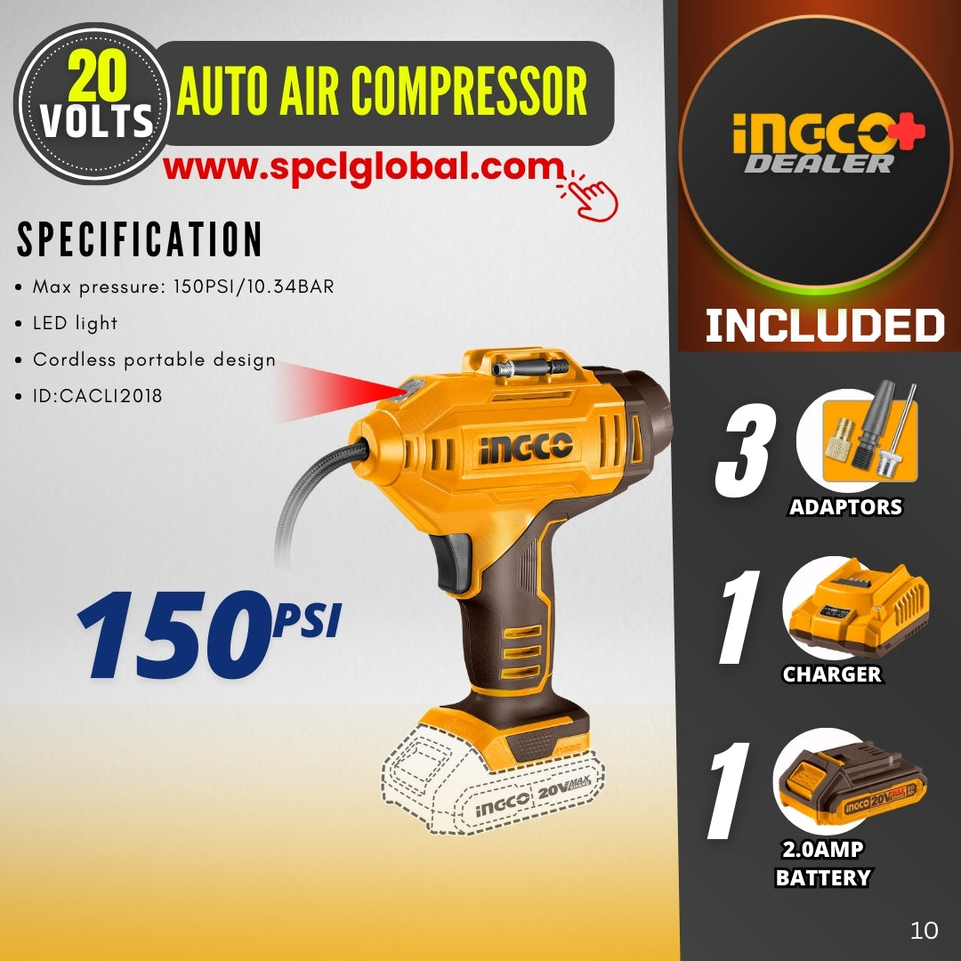 INGCO AIR COMPRESSOR LITHIUM-ION AUTO 20 V