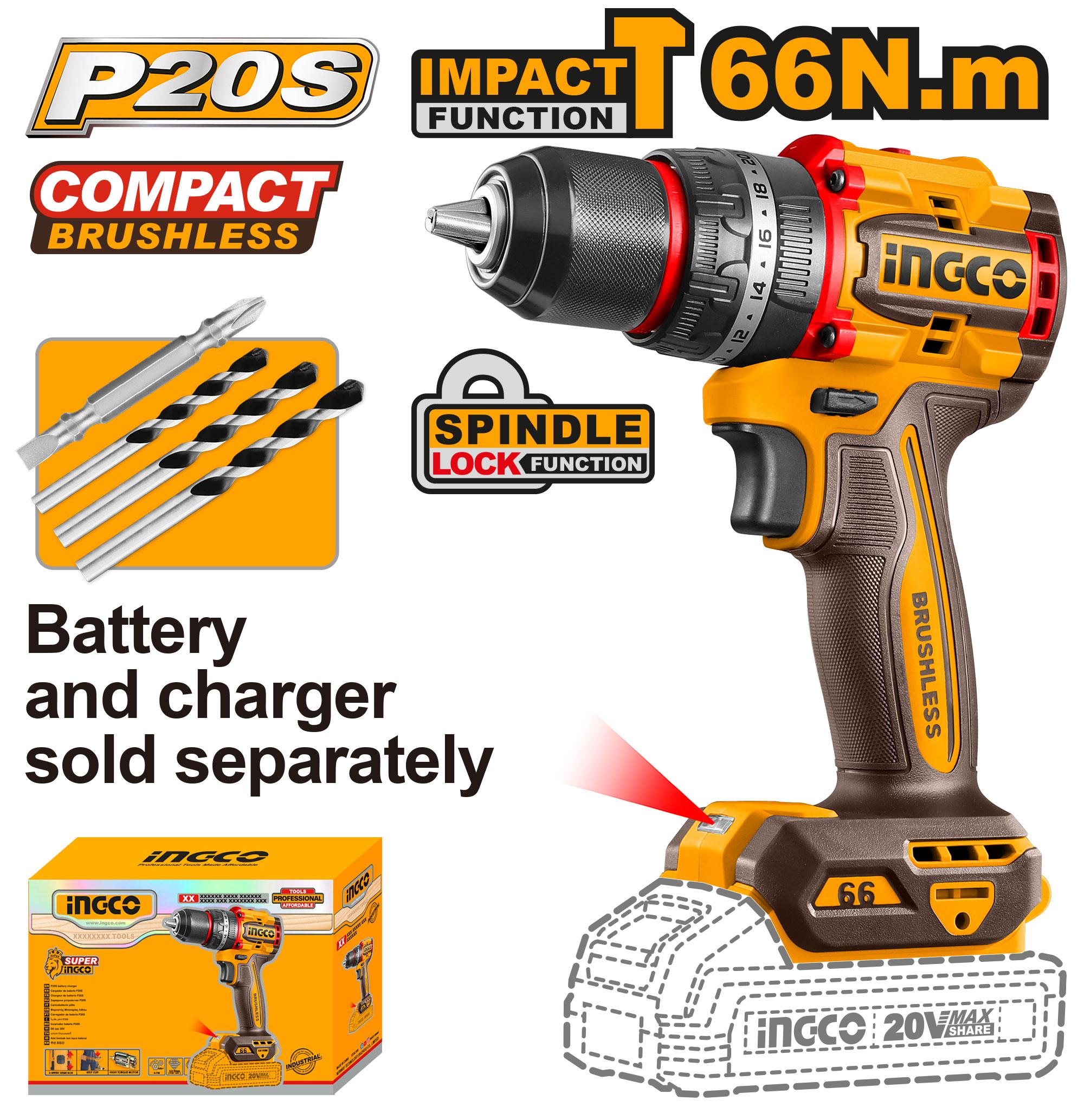 INGCO COMPACT BRUSHLESS CORDLESS IMPACT DRILL