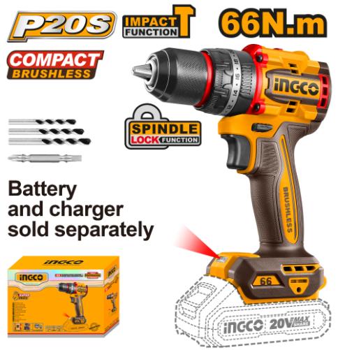 INGCO COMPACT BRUSHLESS CORDLESS IMPACT DRILL