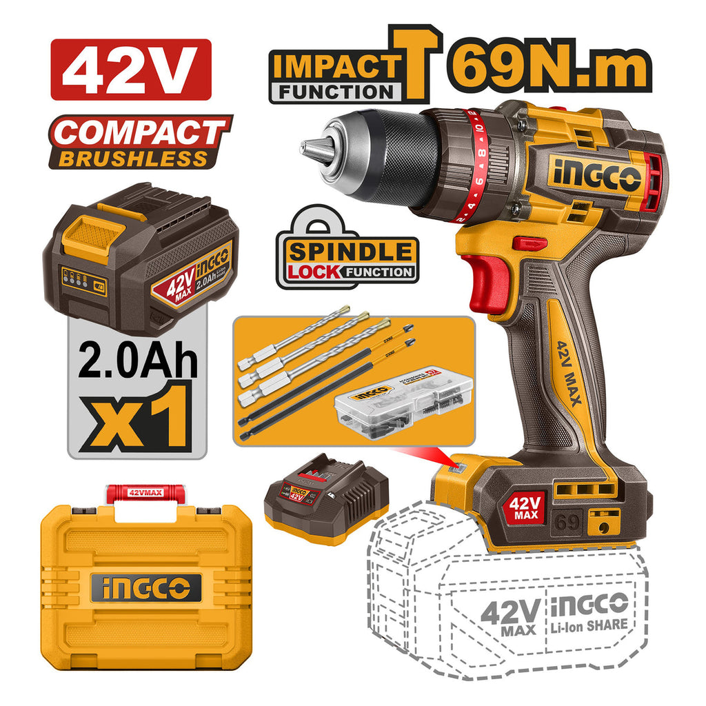 INGCO BRUSHLESS CORDLESS IMPACT DRILL