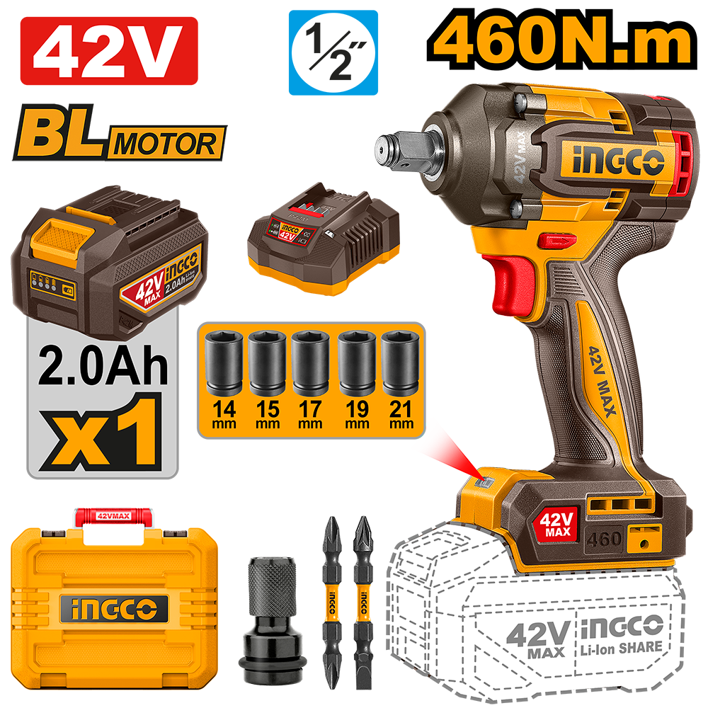 INGCO CORDLESS IMPACT WRENCH CIWLI42461