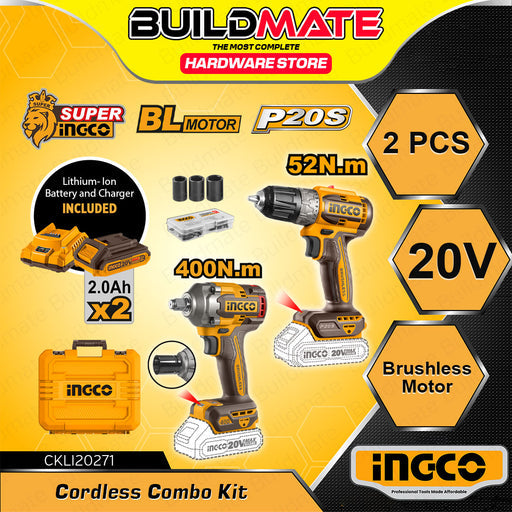 INGCO COMBO KIT 2 PCS DRILL + IMPACT WRENCH   20V