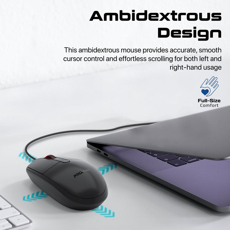 Promate CM1200 Ergonomic Design Wired Optical Mouse PRO-MU-CM1200