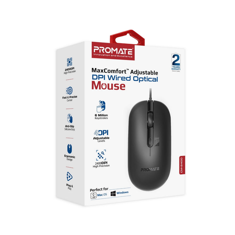 Promate CM2400 MaxComfort™ Adjustable DPI Wired Optical Mouse PRO-MU-CM-2400