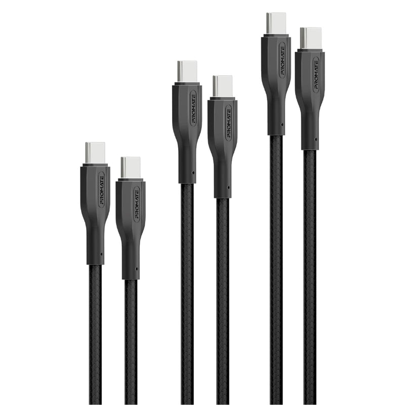 Promate 3Pcs High Tensile Strength Data & Charge USB-C Cable kit (CableKit-CC) PRO-CABLE-CableKit-CC