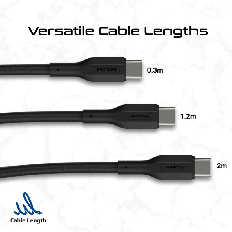 Promate 3Pcs High Tensile Strength Data & Charge USB-C Cable kit (CableKit-CC) PRO-CABLE-CableKit-CC