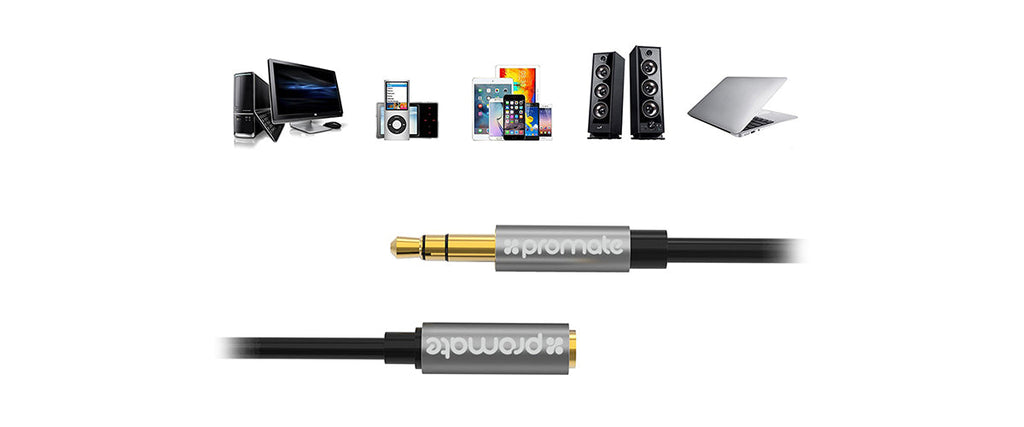 Promate AUXKIT.BLACK 3‐in‐1 Auxiliary cable kit with 3.5mm Audio Cable, Audio Cable Splitter and Audio Cable Extender PRO-CABLE-AUXKIT.BLACK