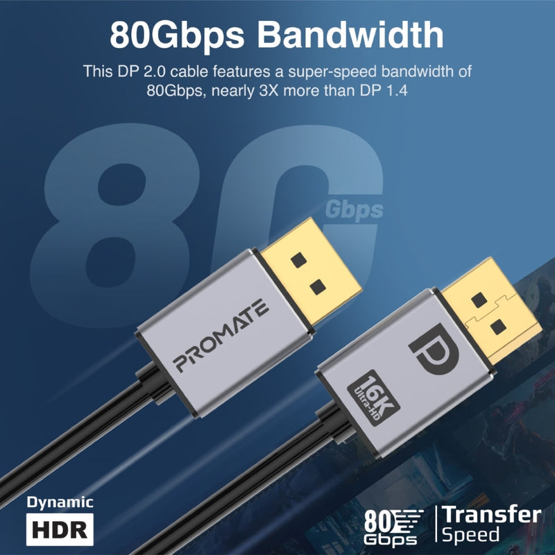 Promate 16K@60Hz High Definition Display Port 2.0 Cable (DPLink-16K) PRO-CABLE-DPLINK-16K