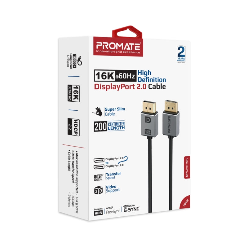 Promate 16K@60Hz High Definition Display Port 2.0 Cable (DPLink-16K) PRO-CABLE-DPLINK-16K
