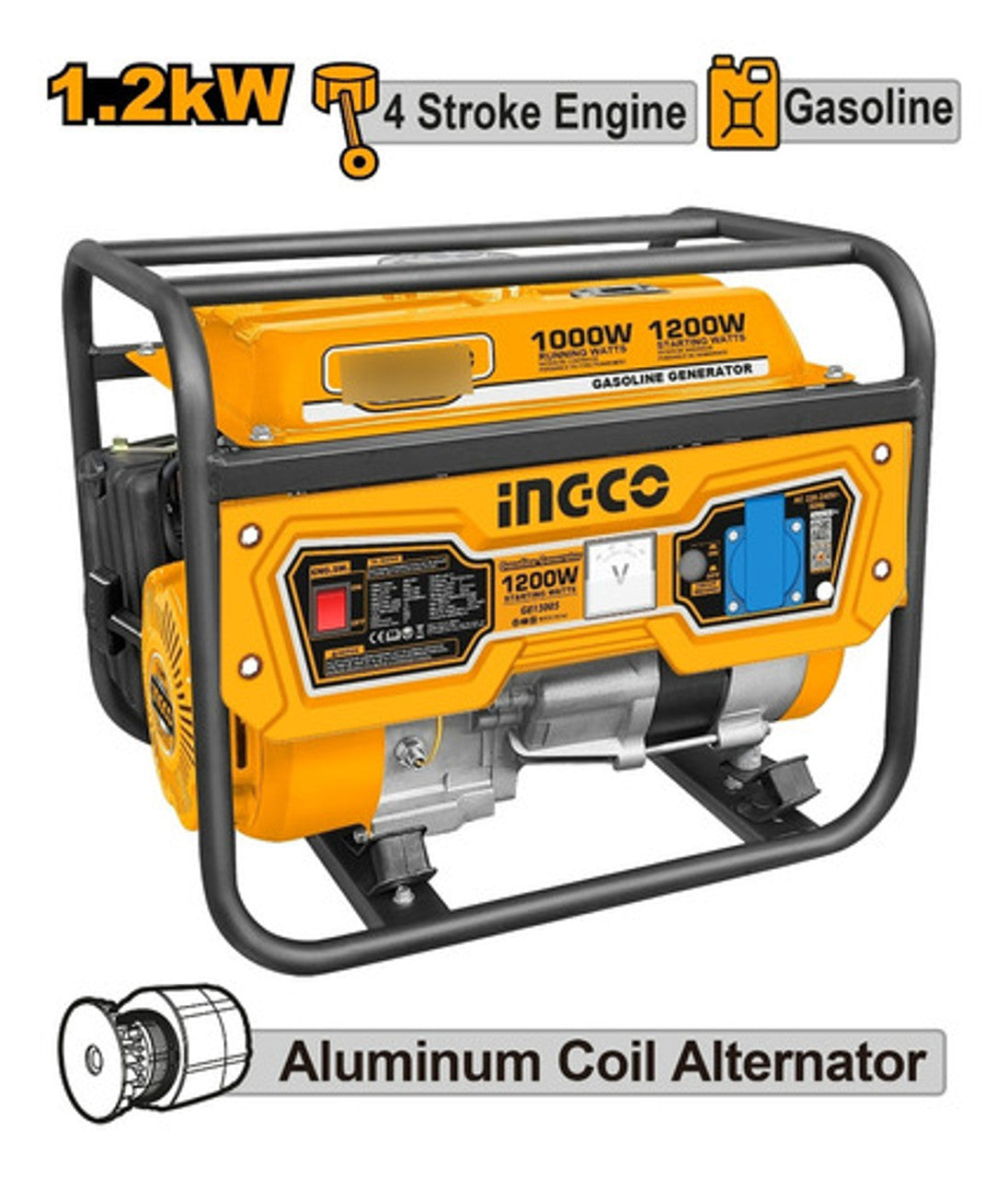 INGCO GENERATOR GASOLINE FOUR STROKE MAX OUTPUT 1.2 KW