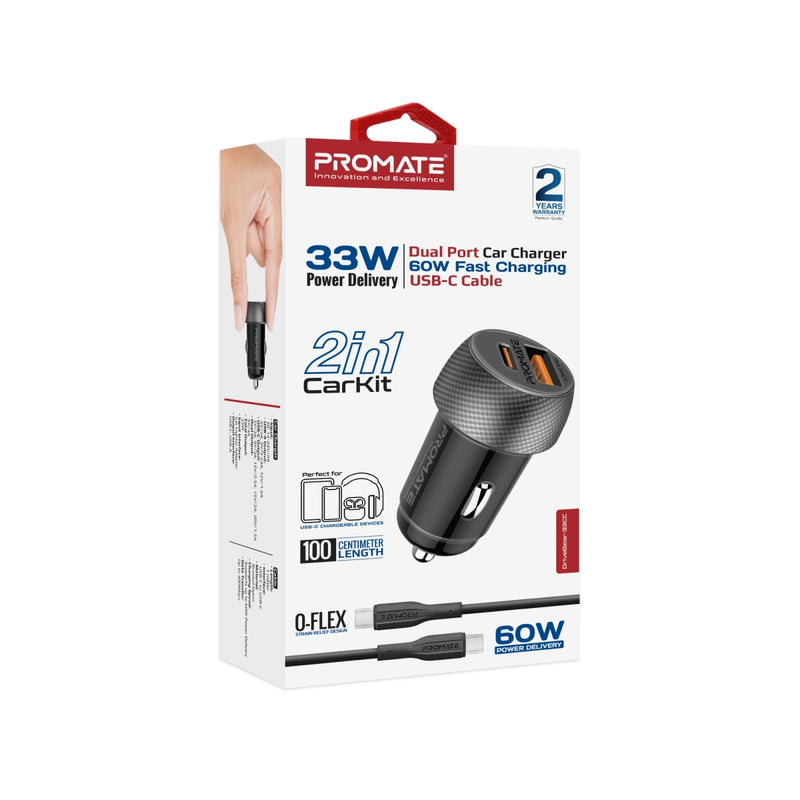 Promate Car Charger DRIVEGEAR-33W(USB PORT, USB-C) PRO-CC-DRIVEGEAR-33W