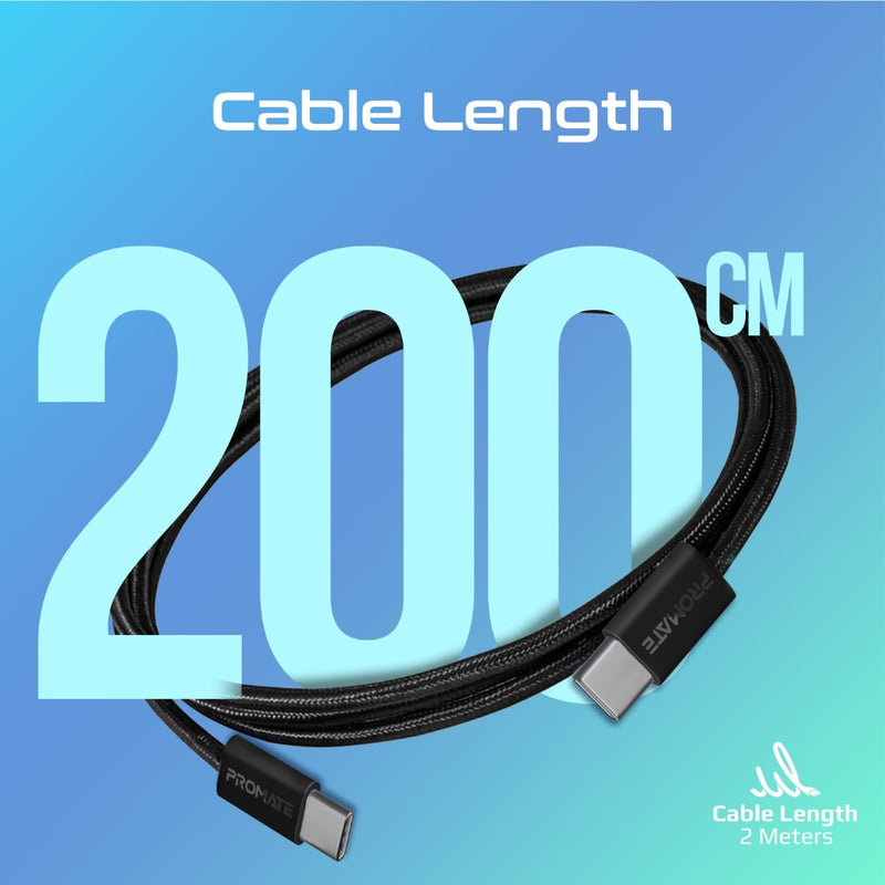 Promate Ultra-Fast 60W Power Delivery USB-C cable (ECOLINE-CC200.BLACK) PRO-CH-ECOLINE-CC200.BLACK