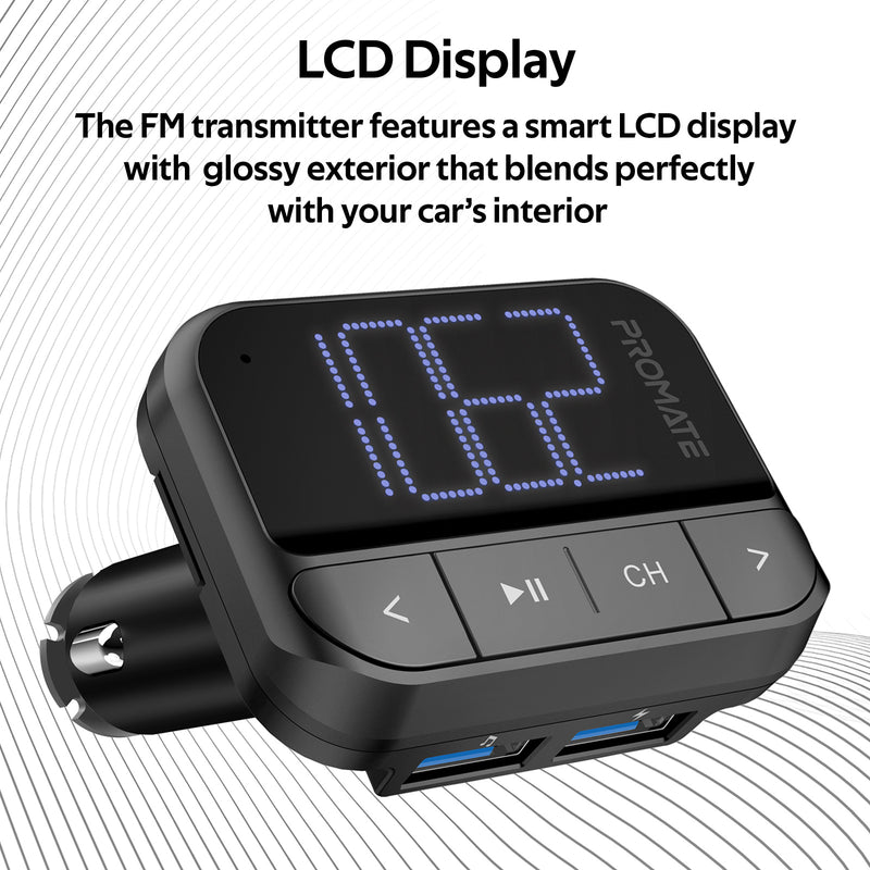 Promate In-Car FM Transmitter with Dual USB Ports EZFM-2 PRO-CAR-EZFM-2