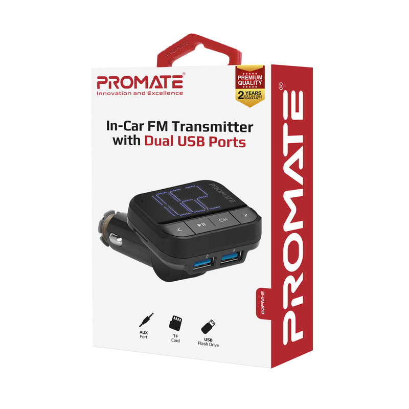 Promate In-Car FM Transmitter with Dual USB Ports EZFM-2 PRO-CAR-EZFM-2