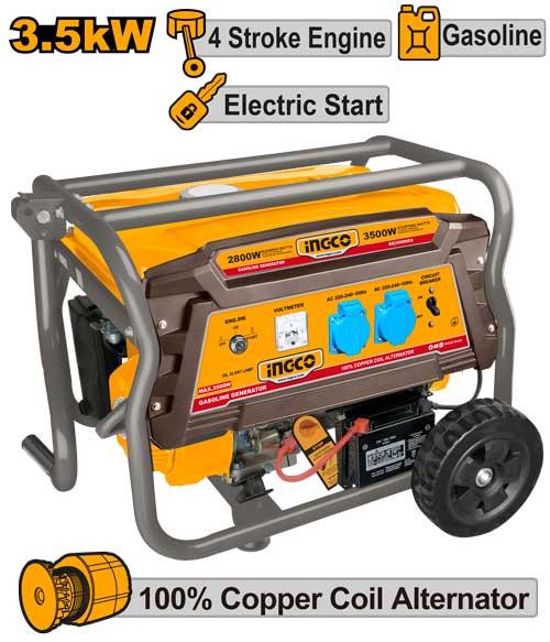 INGCO GENERATOR GASOLINE FOUR STROKE MAX OUTPUT ES 3.5 KW