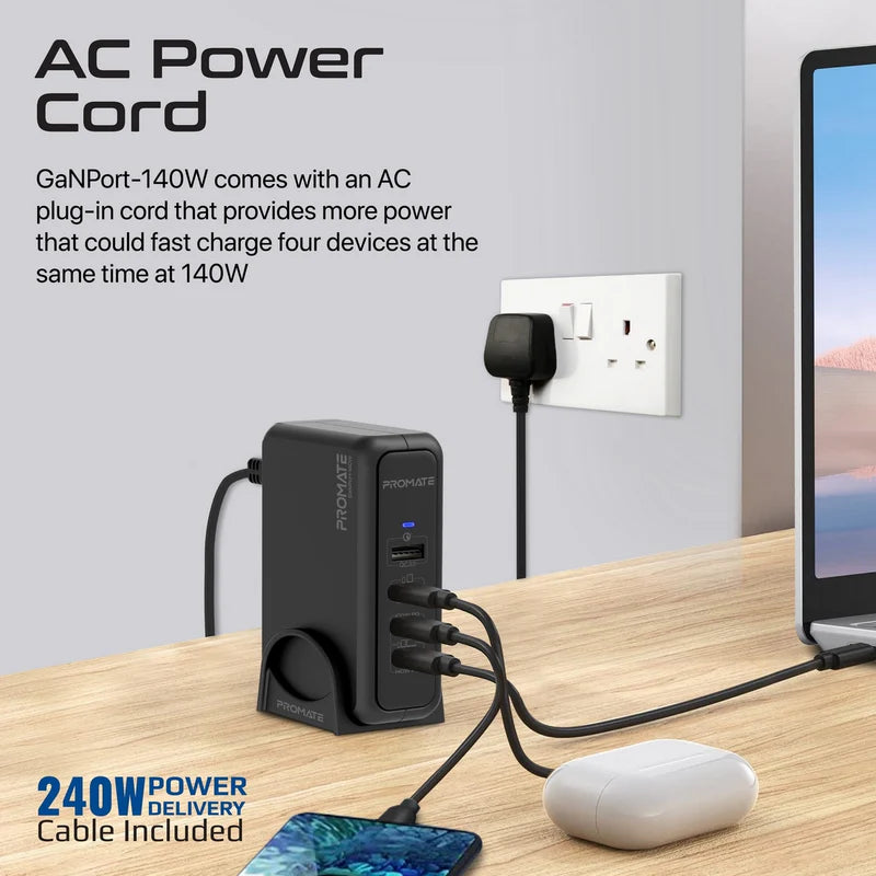 PROMATE 140W Super-Speed GaNFast™ Charging Station with Power Delivery 3.1 & Quick Charge 3.0 (GaNPort-140W) PRO-CH-GaNPort-140W