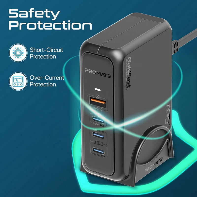 PROMATE 140W Super-Speed GaNFast™ Charging Station with Power Delivery 3.1 & Quick Charge 3.0 (GaNPort-140W) PRO-CH-GaNPort-140W