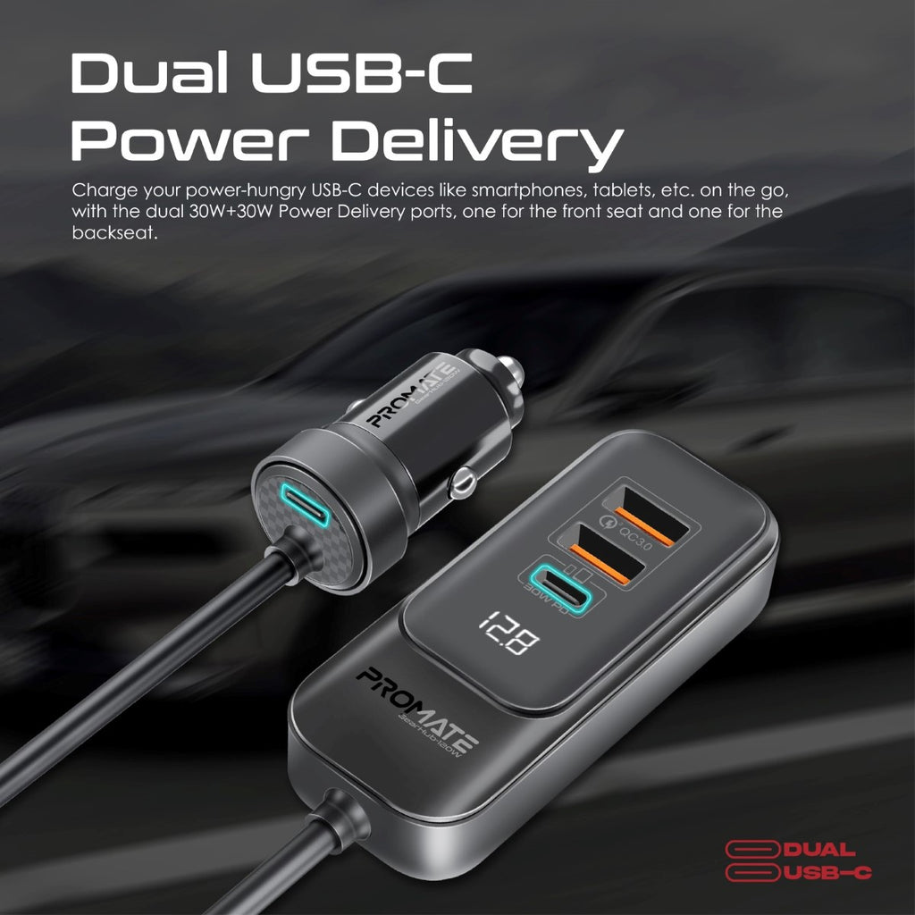 Promate 120W RapidCharge Car Charger with Multi-Port Backseat Charging Hub GEARHUB-120W PRO-CC-GEARHUB-120W