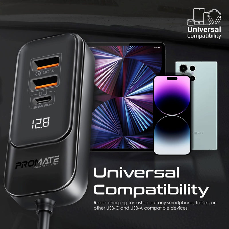 Promate 120W RapidCharge Car Charger with Multi-Port Backseat Charging Hub GEARHUB-120W PRO-CC-GEARHUB-120W