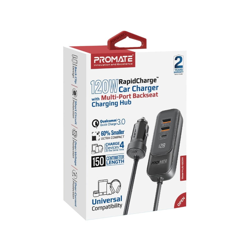 Promate 120W RapidCharge Car Charger with Multi-Port Backseat Charging Hub GEARHUB-120W PRO-CC-GEARHUB-120W