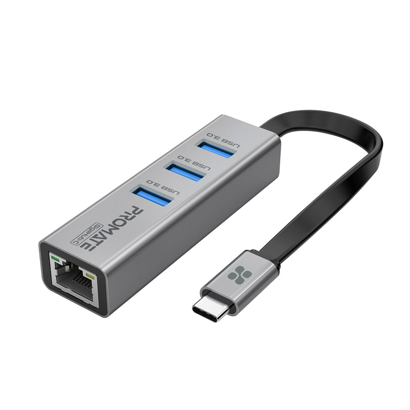 Promate Multi-Port USB-C Hub with Ethernet Adapter (USB 3.0 Ports, 5Gbps Sync, 1000Mbps Ethernet as icons) GIGAHUB-C PRO-HUB-GIGAHUB-C